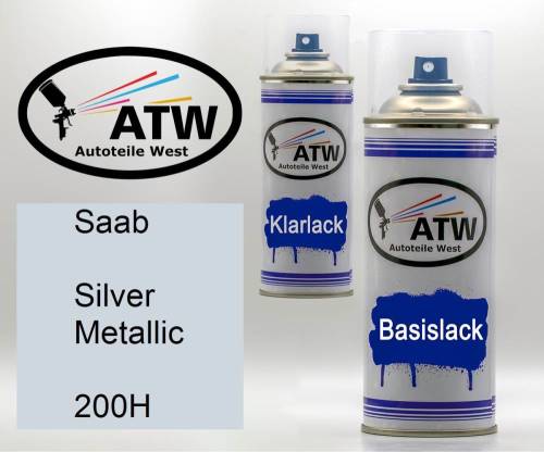 Saab, Silver Metallic, 200H: 400ml Sprühdose + 400ml Klarlack - Set, von ATW Autoteile West.